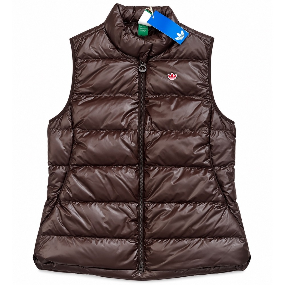 Adidas Originals Women's Large Down Puffer Vest Dark Brown Trefoil JW9869 $200